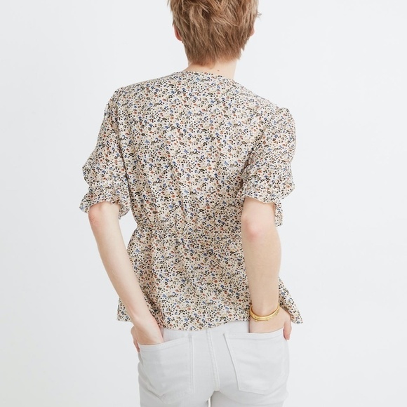 Silk V-Neck Peplum Popover Top in Fieldwalk Floral - Picture 8 of 9